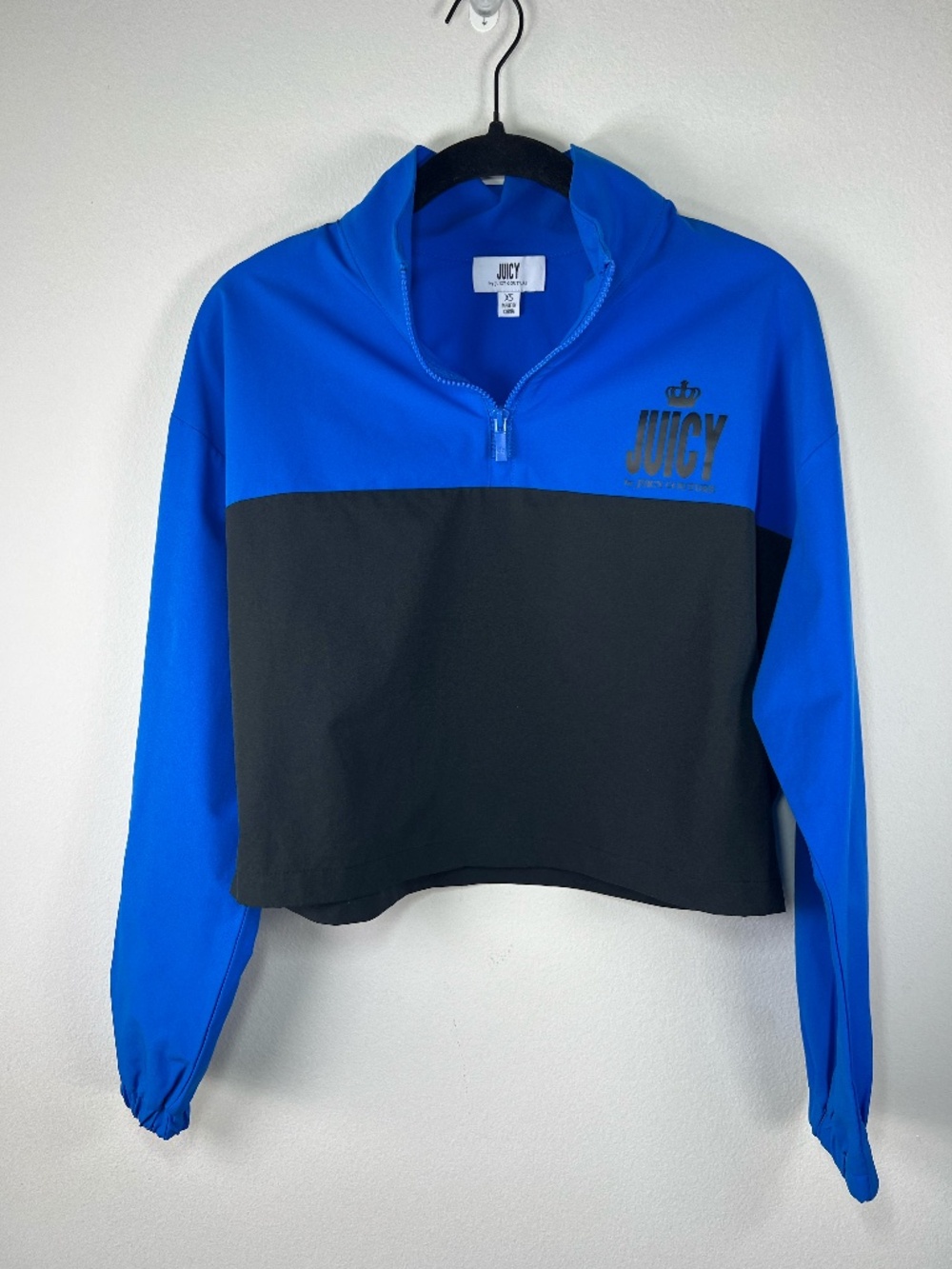 Juicy Couture 1/4 Zip Windbreaker Pullover Jacket Blue Black Stretch Y2K Fall XS